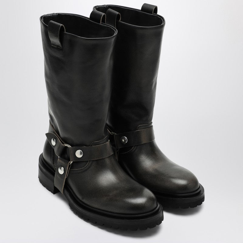 Kurt Boots In Black Leather With Buckle