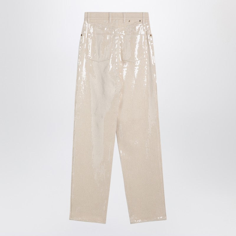 Trousers With Transparent Sequins Écru