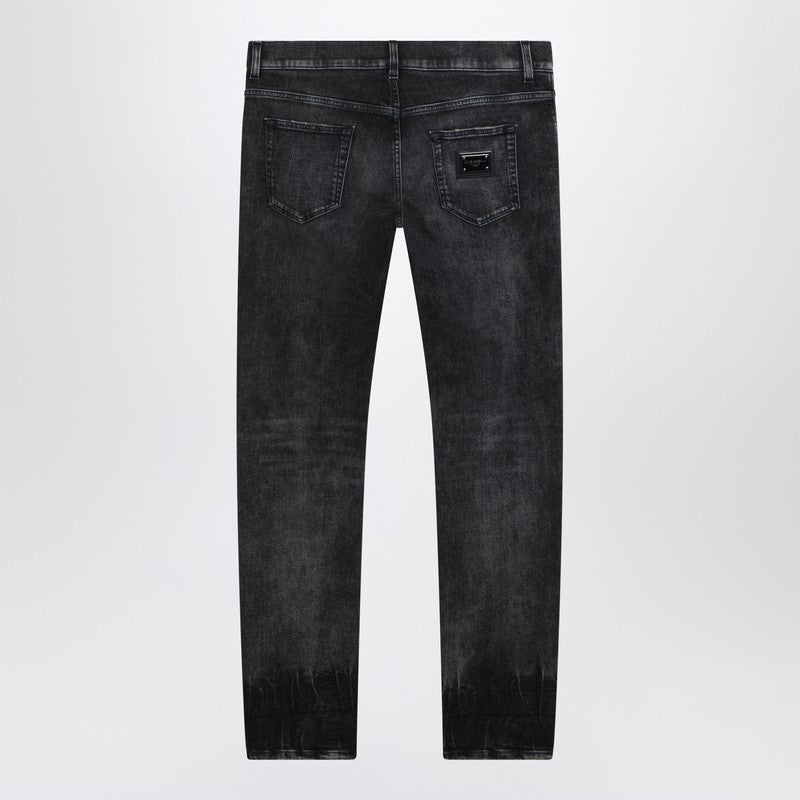 Slim-fit jeans in black washed-effect denim