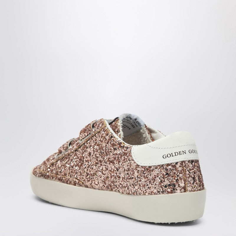 Old School Low Trainer In Peach/white Glitter