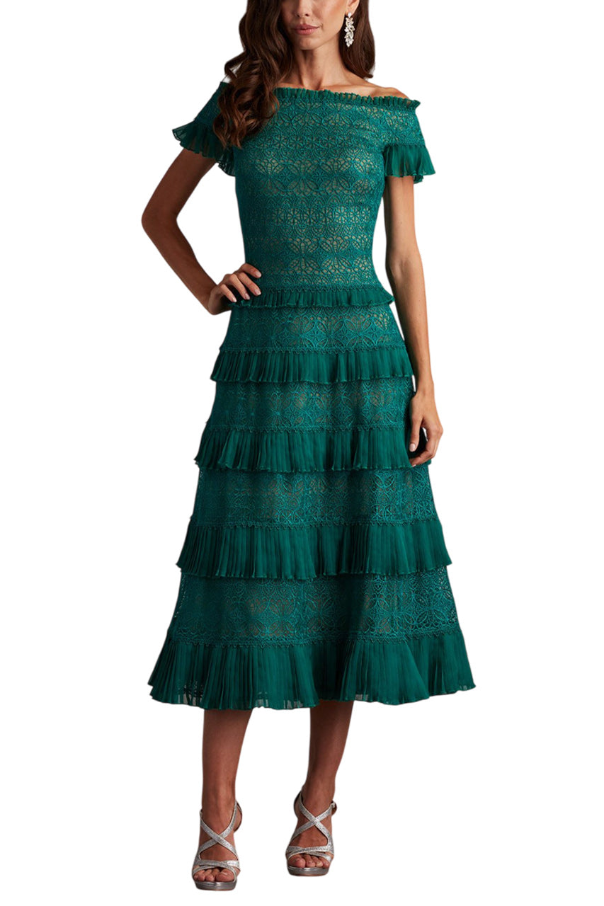 GARINA TIERED EMBROIDERED TULLE MIDI DRESS