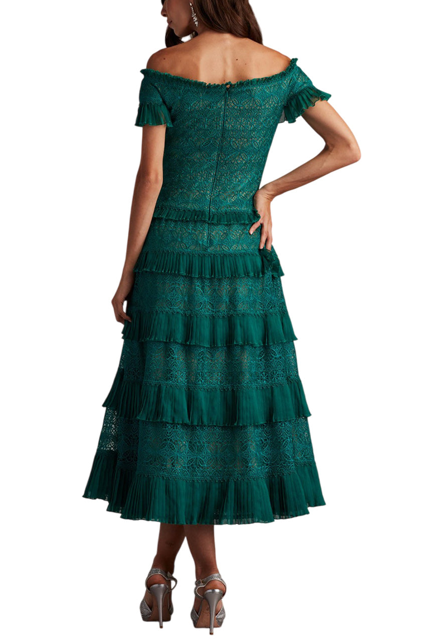 GARINA TIERED EMBROIDERED TULLE MIDI DRESS