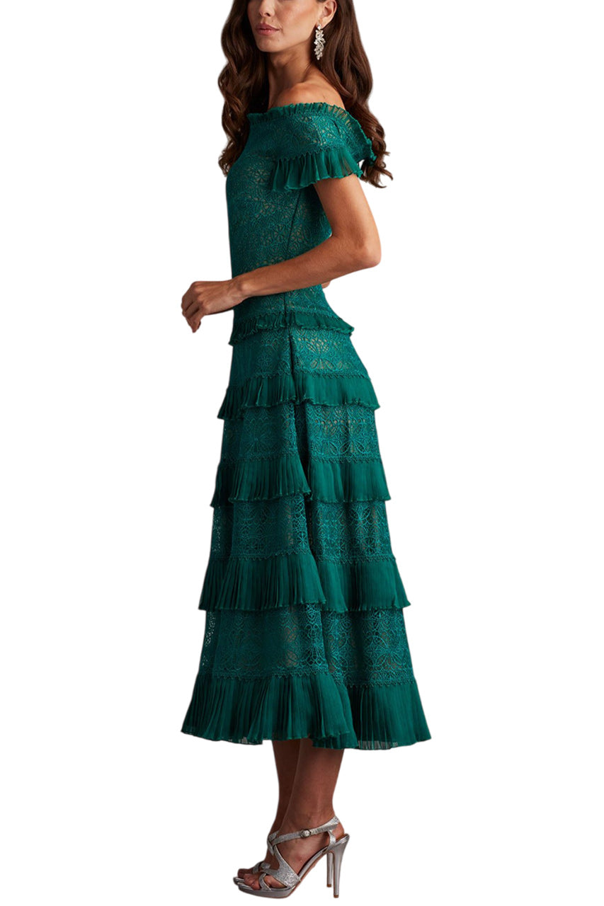 GARINA TIERED EMBROIDERED TULLE MIDI DRESS