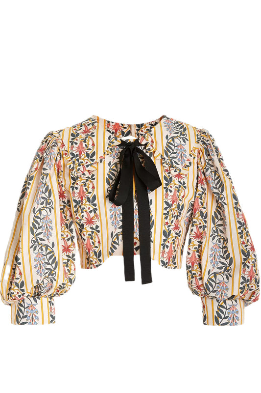 GRANATE BOW FLORAL COTTON CROP TOP