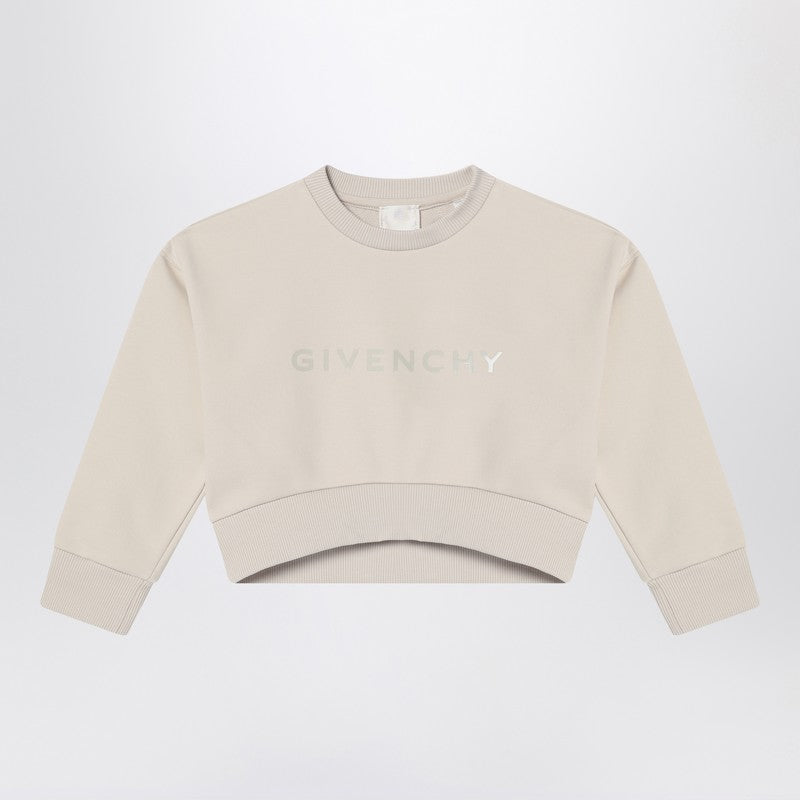 Cream-colored Cropped Sweatshirt With Logo