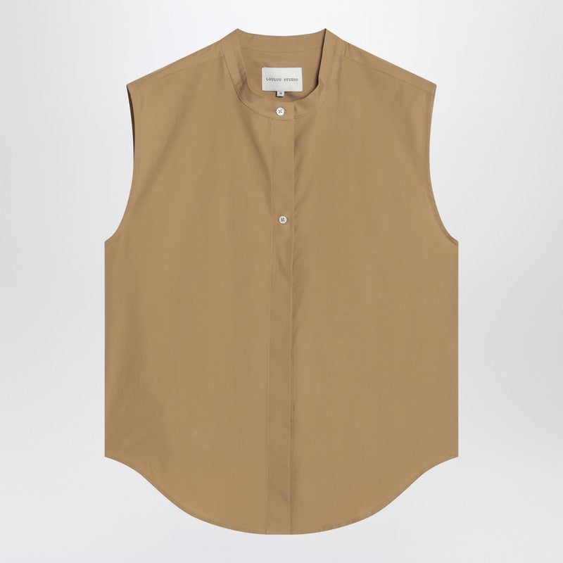 Sleeveless Shirt In Sand Colour