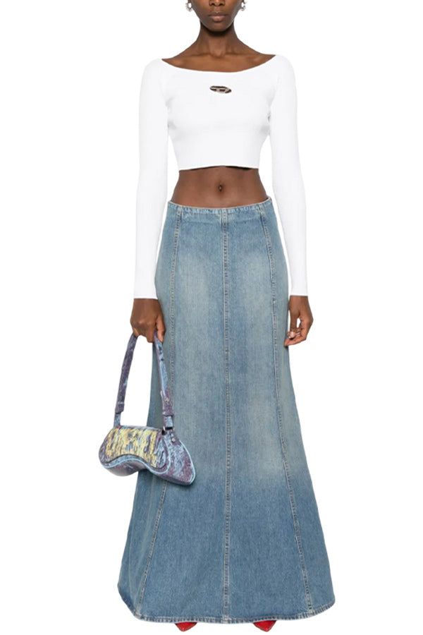Seamed Denim Midi Skirt