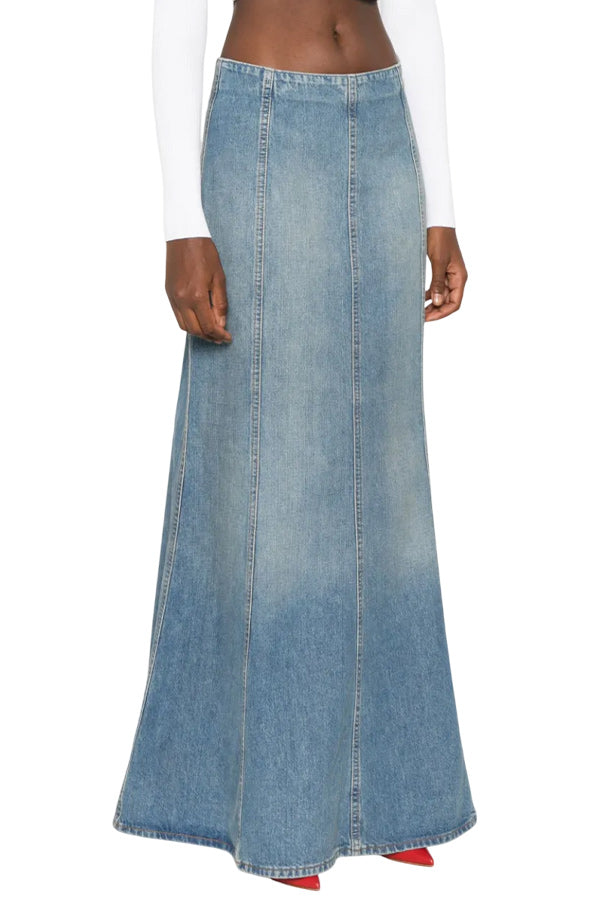 Seamed Denim Midi Skirt
