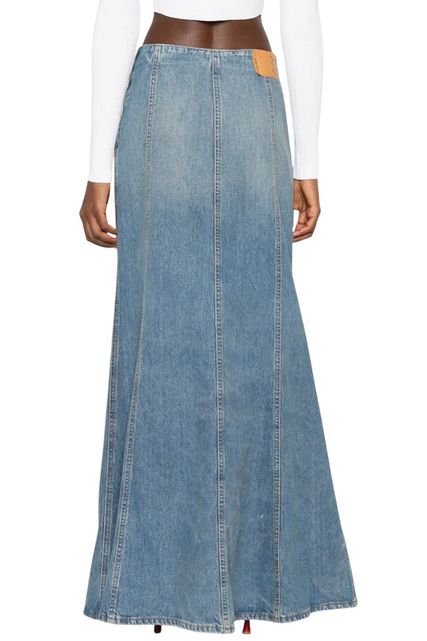 Seamed Denim Midi Skirt