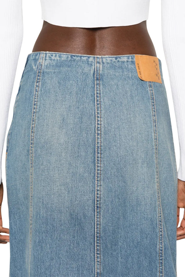 Seamed Denim Midi Skirt
