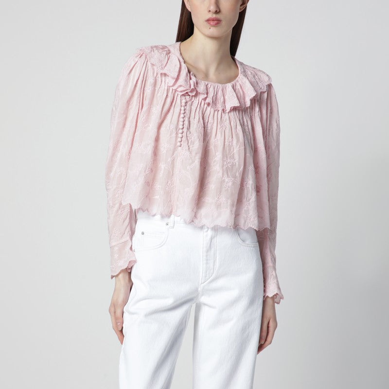 Zelly pink cotton and silk ruffled blouse
