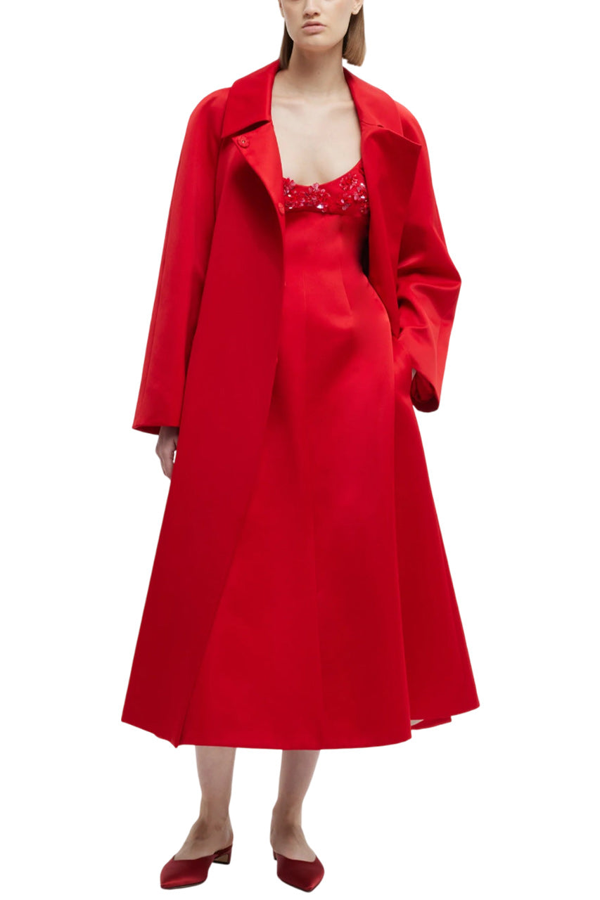 HASINA COAT IN BRIGHT RED DOPPIO SATIN