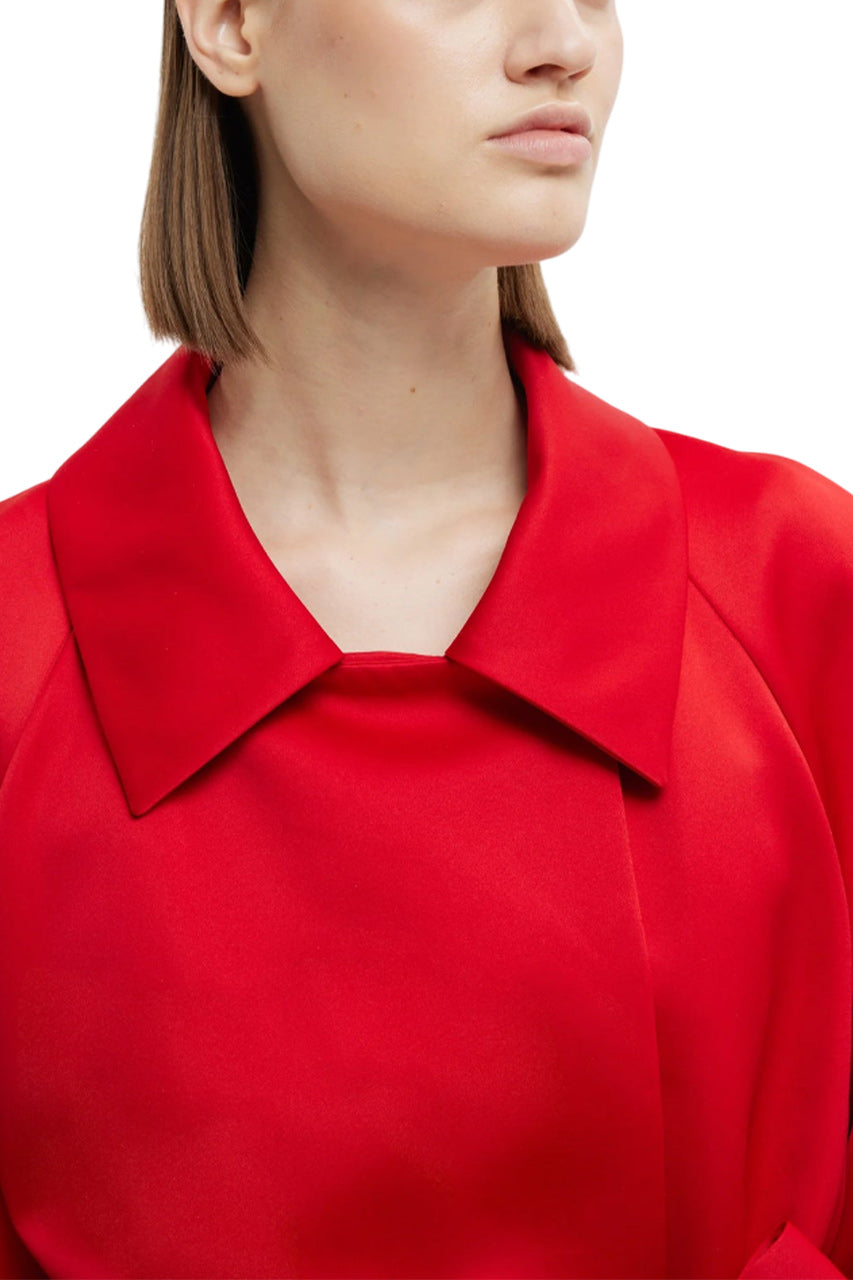 HASINA COAT IN BRIGHT RED DOPPIO SATIN