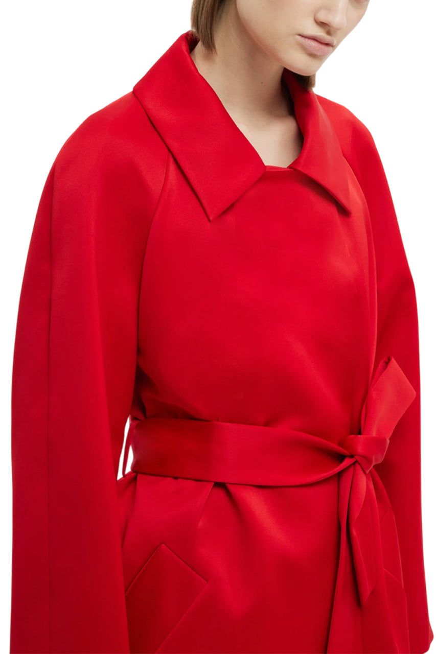 HASINA COAT IN BRIGHT RED DOPPIO SATIN
