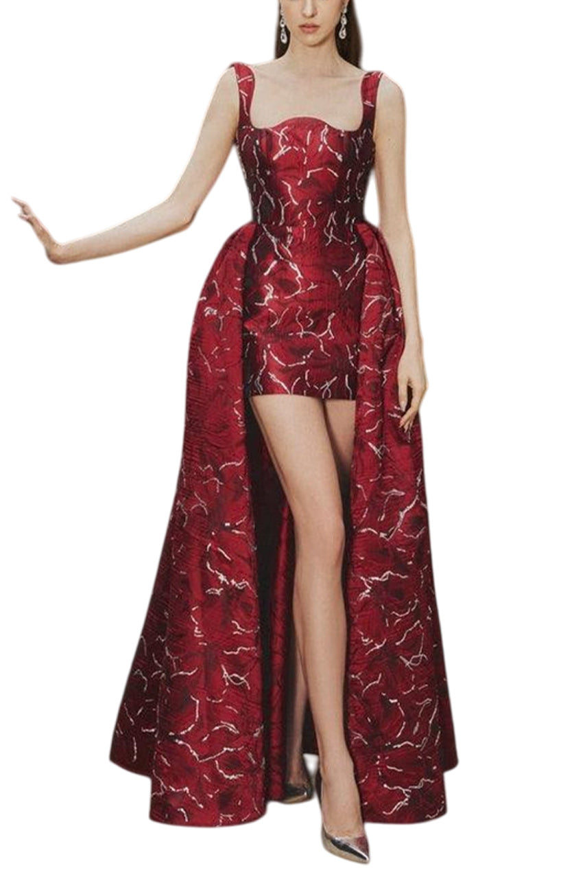 HIGH LOW SLEEVELESS CURVED NECKLINE DRESS