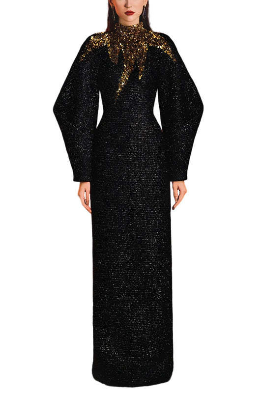 HIGH NECK FLUFFY SLEEVE DRESS