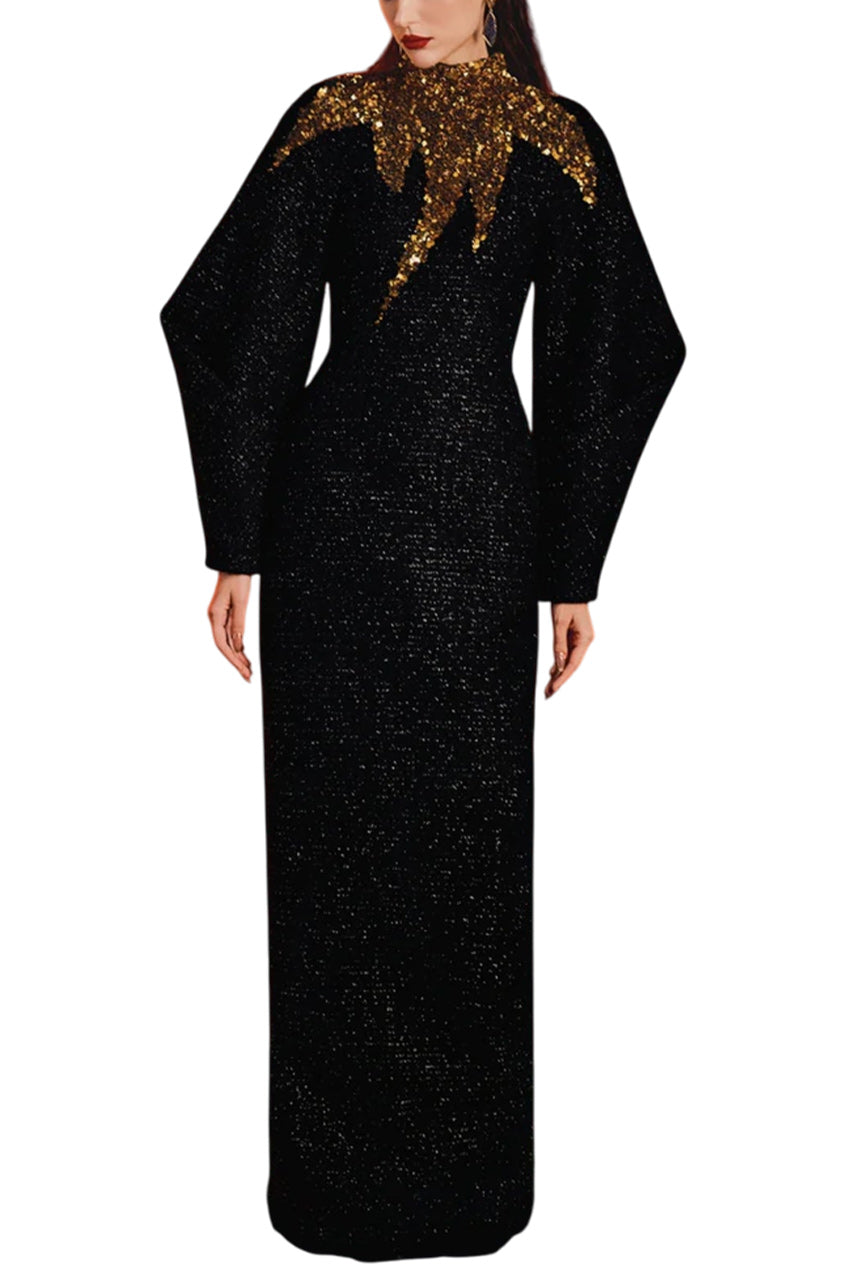 HIGH NECK FLUFFY SLEEVE DRESS