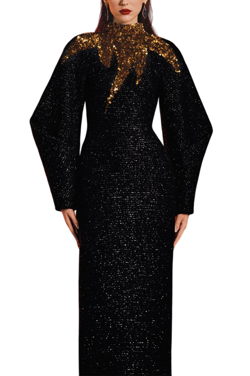 HIGH NECK FLUFFY SLEEVE DRESS