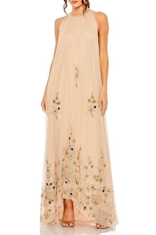 HIGH NECK TRAPEZE GOWN