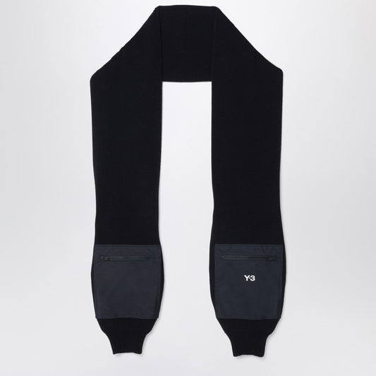 Black Wool And Nylon Scarf With Sleeves