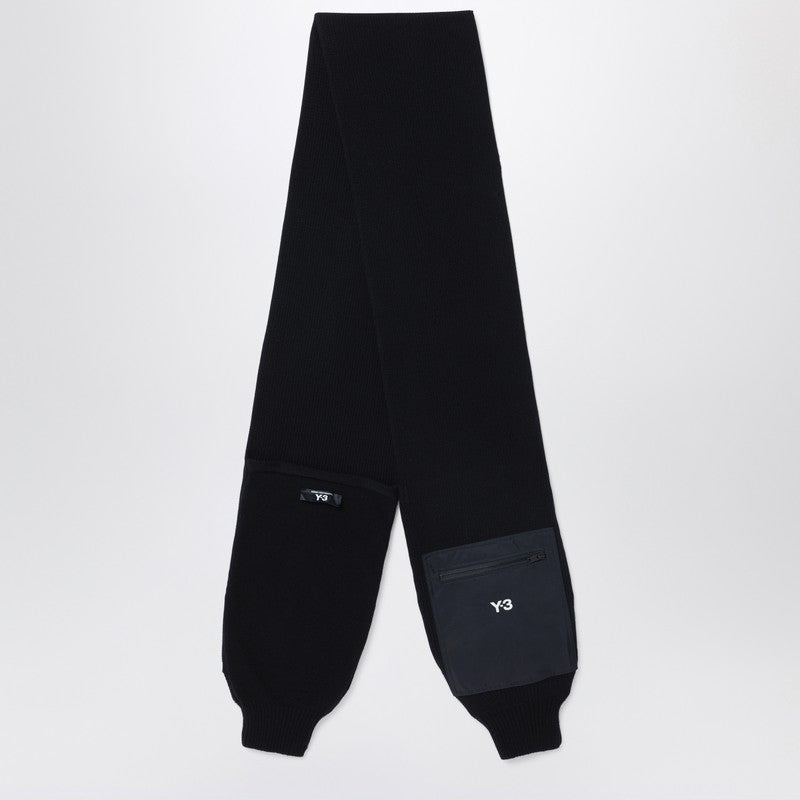 Black Wool And Nylon Scarf With Sleeves