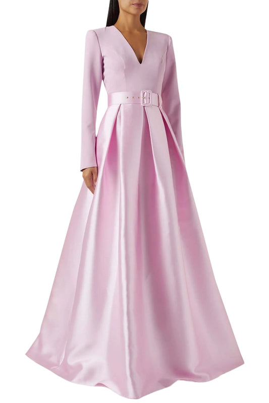 IVY SOFT CREPE AND MIKADO LONG DRESS