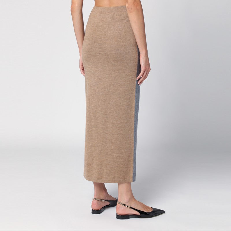 Beige/Grey Wool Long Skirt