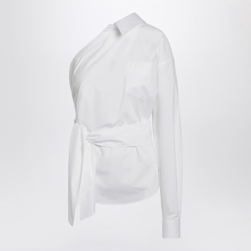 One-shoulder White Shirt With Sash