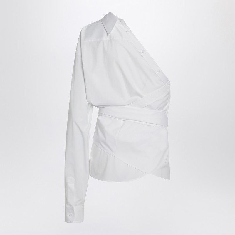 One-shoulder White Shirt With Sash