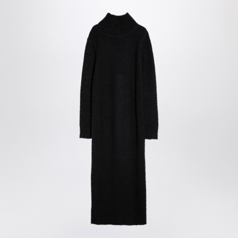 Long Black Alpaca Turtleneck Dress