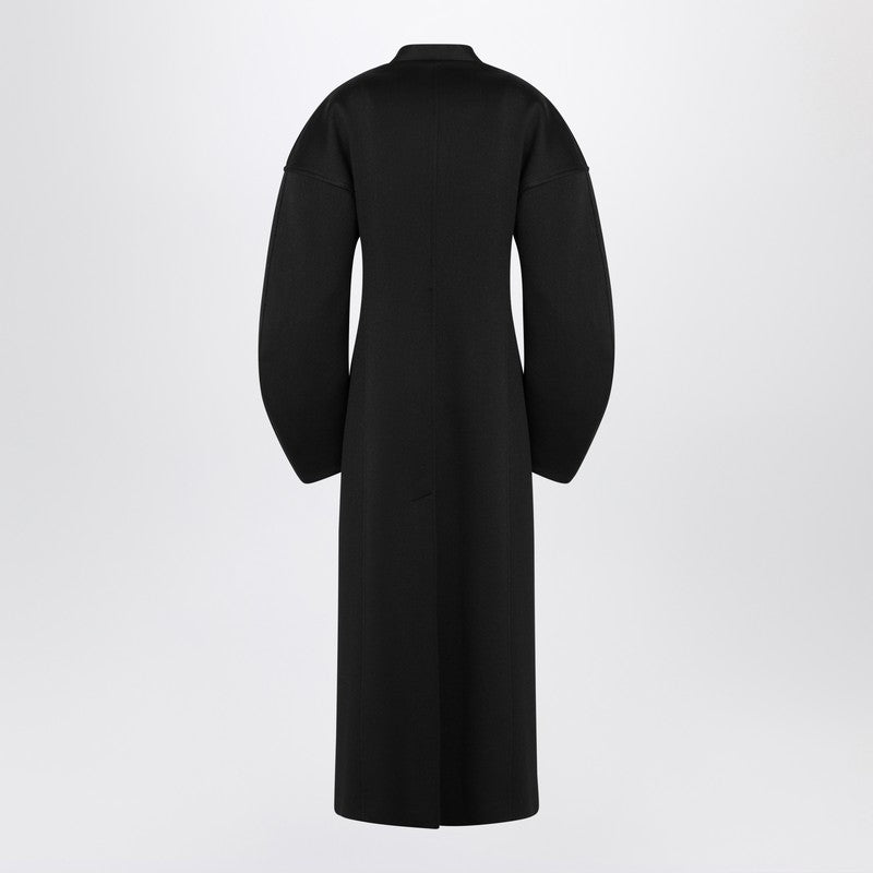 Black Double-breasted Coat In Virgin Wool