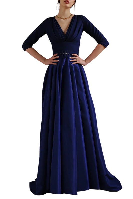 JAMIE TAFFETA AND CREPE LONG DRESS