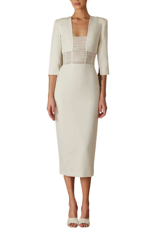 JIA DRAPE DETAILED CREPE MIDI DRESS