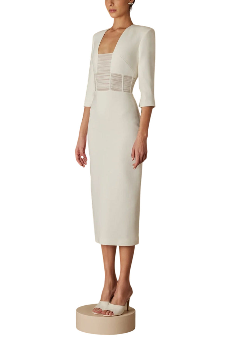JIA DRAPE DETAILED CREPE MIDI DRESS