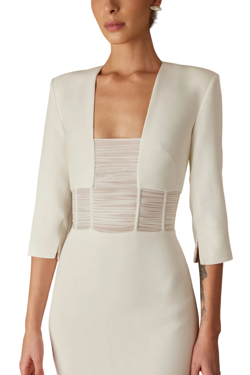 JIA DRAPE DETAILED CREPE MIDI DRESS