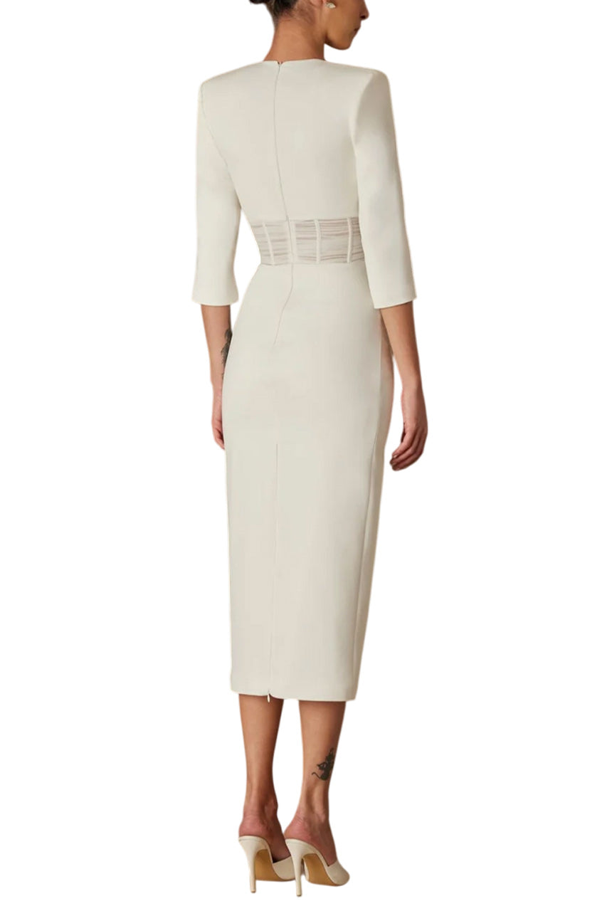 JIA DRAPE DETAILED CREPE MIDI DRESS