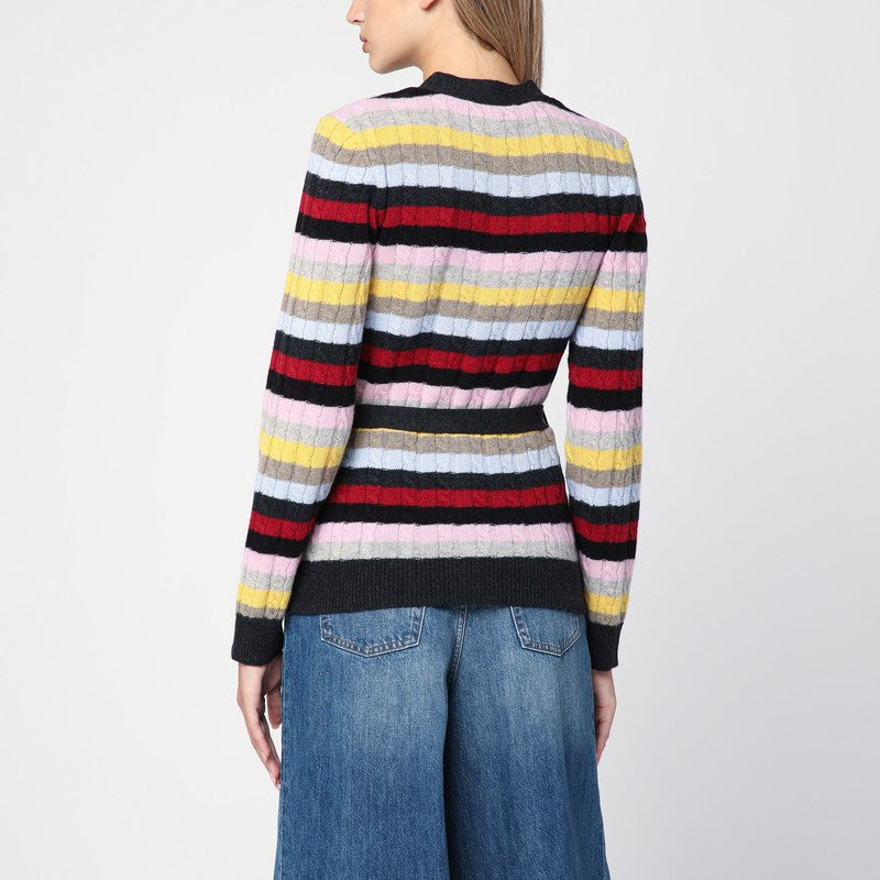 Multicoloured Striped Cardigan With Belt