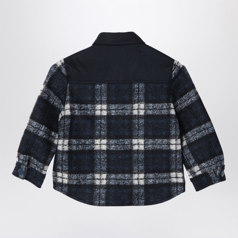 Navy Blue Chequered Shirt In Wool Blend