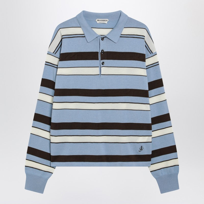 Light blue striped cotton-blend polo