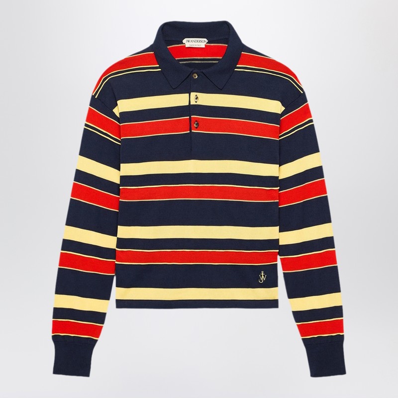 Navy striped cotton-blend polo shirt