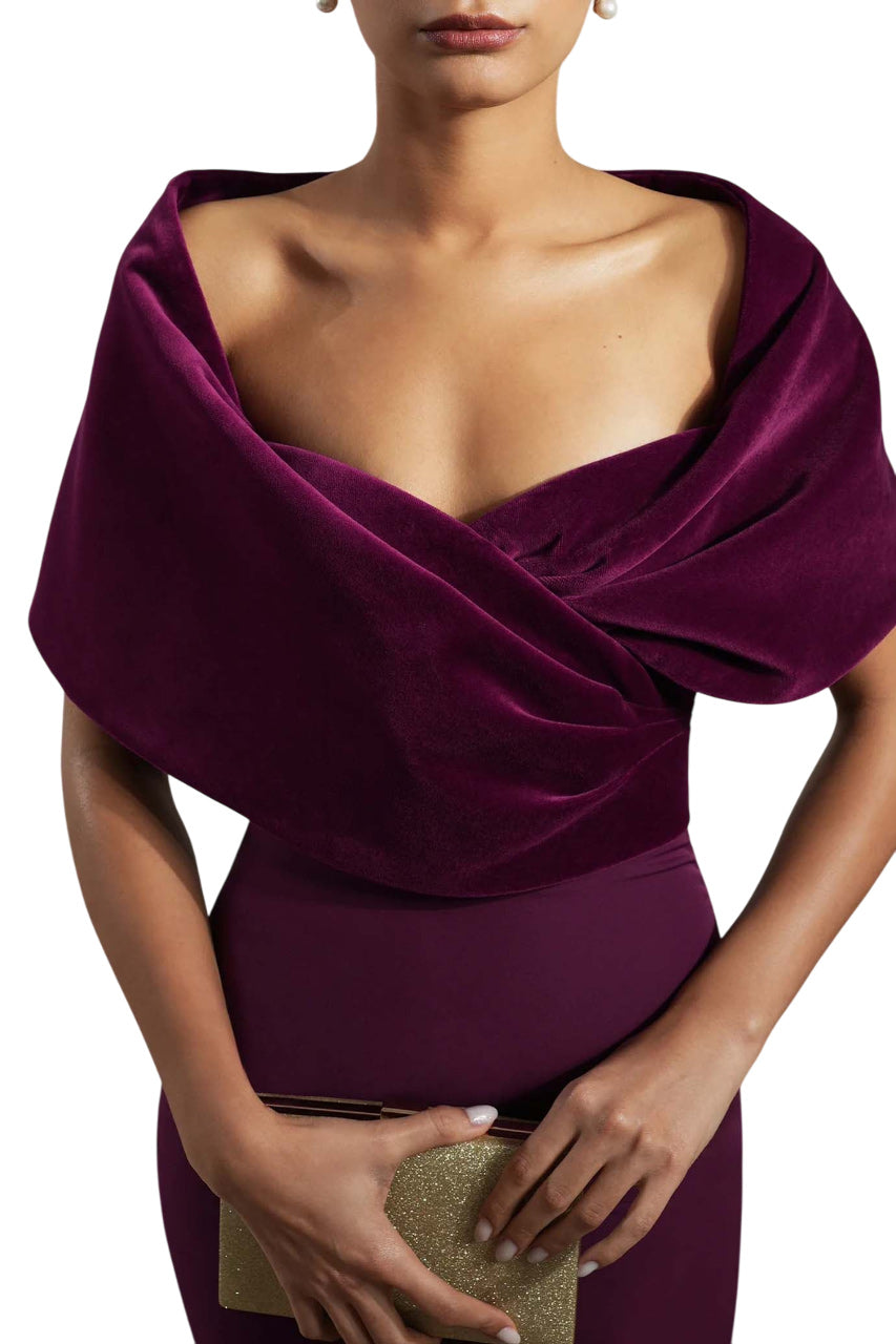 KAVYA DARK PURPLE CREPE AND VELVET GOWN
