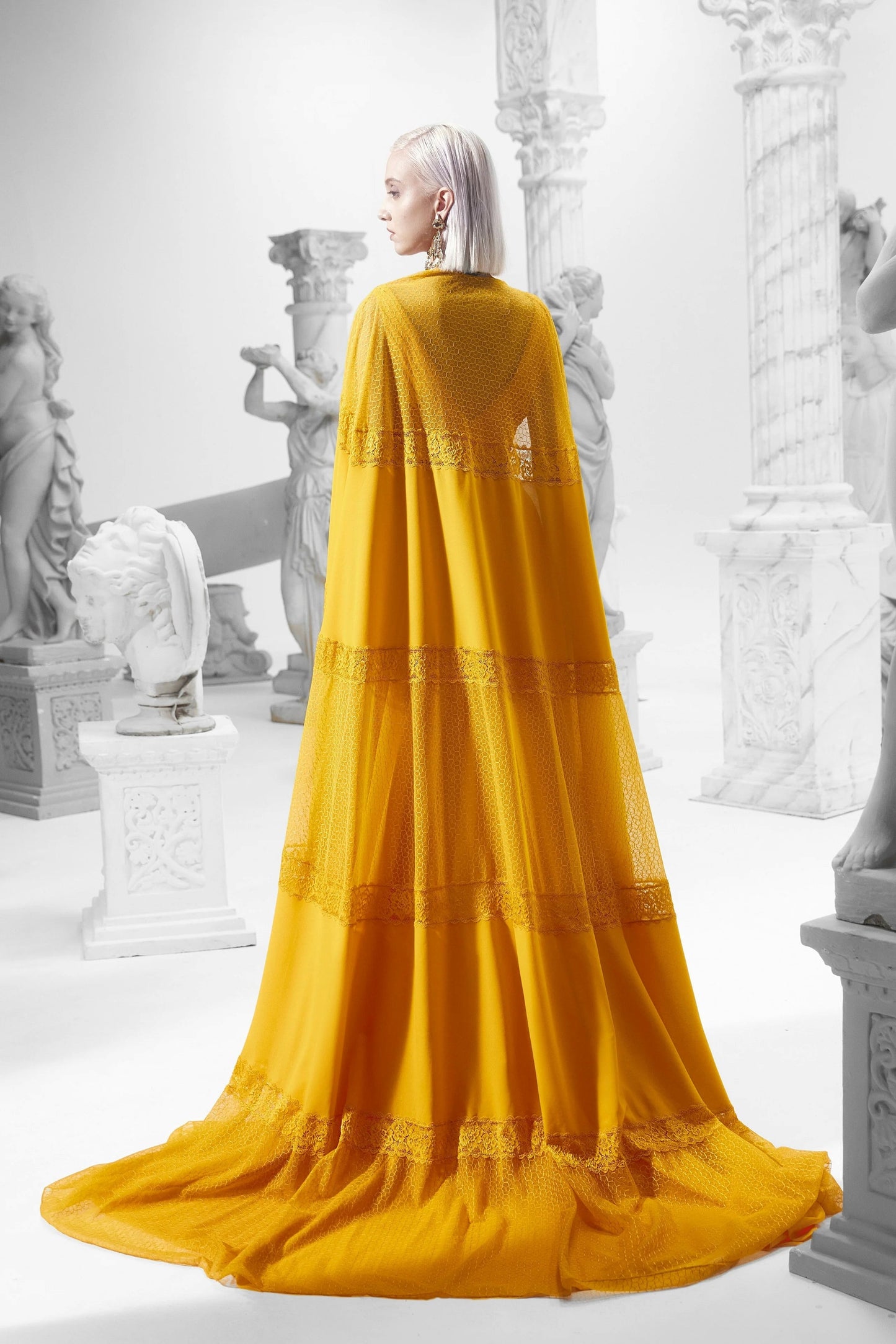CUTOUT EMBELLISHED CAPE GOWN