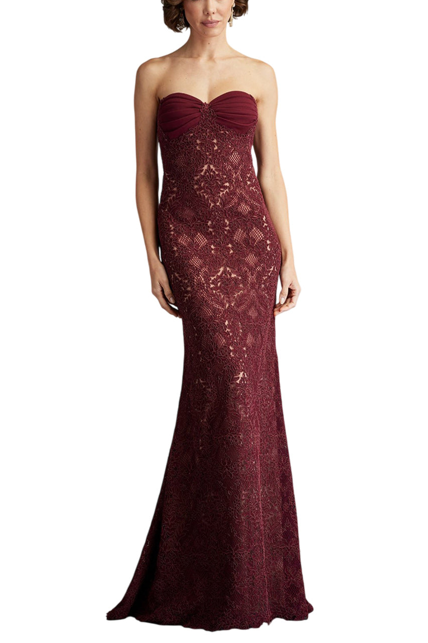 KOHLI STRAPLESS LATTICE EMBROIDERED GOWN