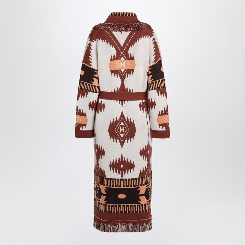 Long Cardigan Icon Jacquard White/brown