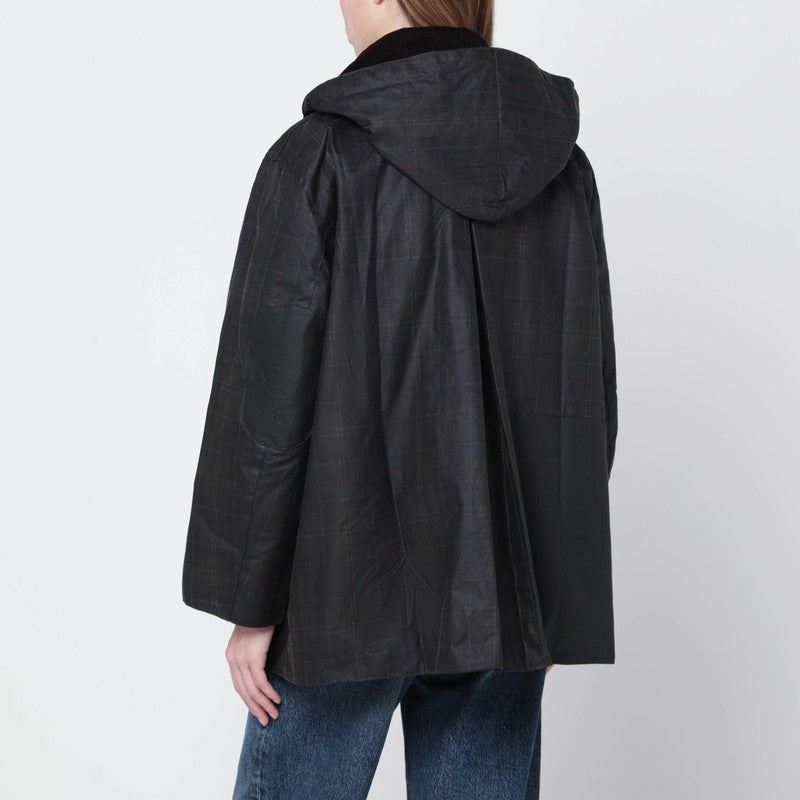 Waxed duffle coat with tartan details