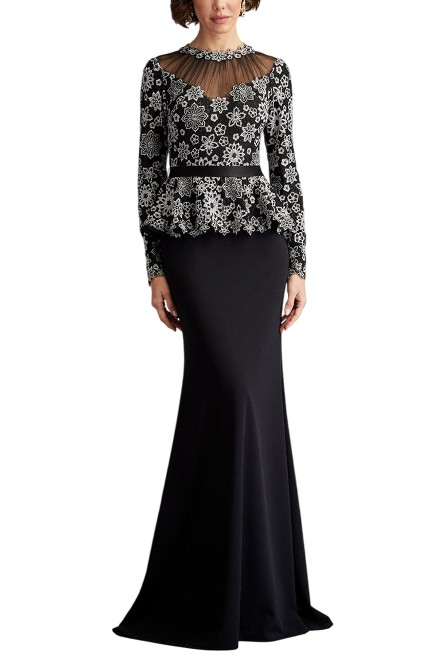 LATA EMBROIDERED BELTED PEPLUM GOWN
