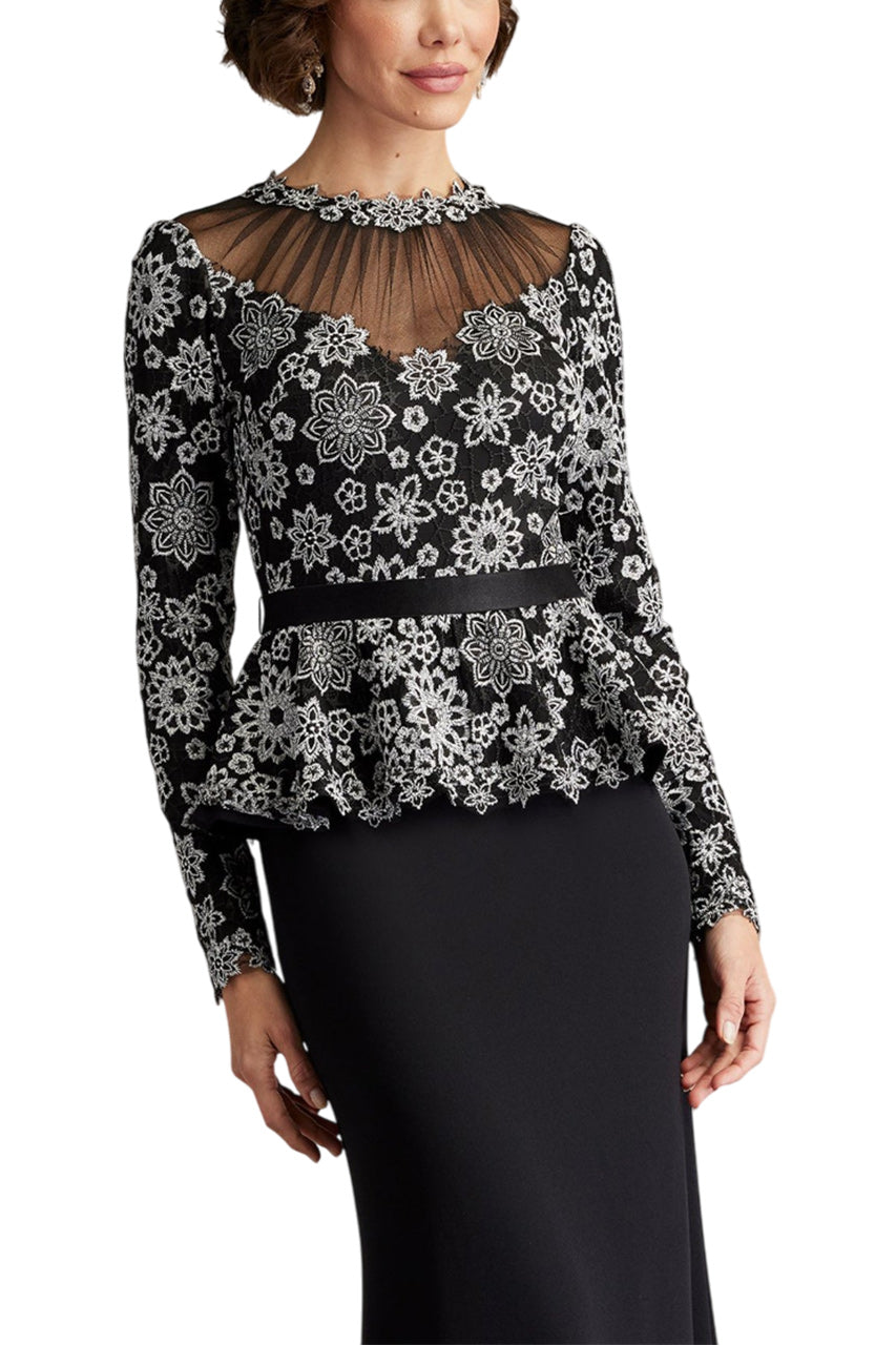 LATA EMBROIDERED BELTED PEPLUM GOWN