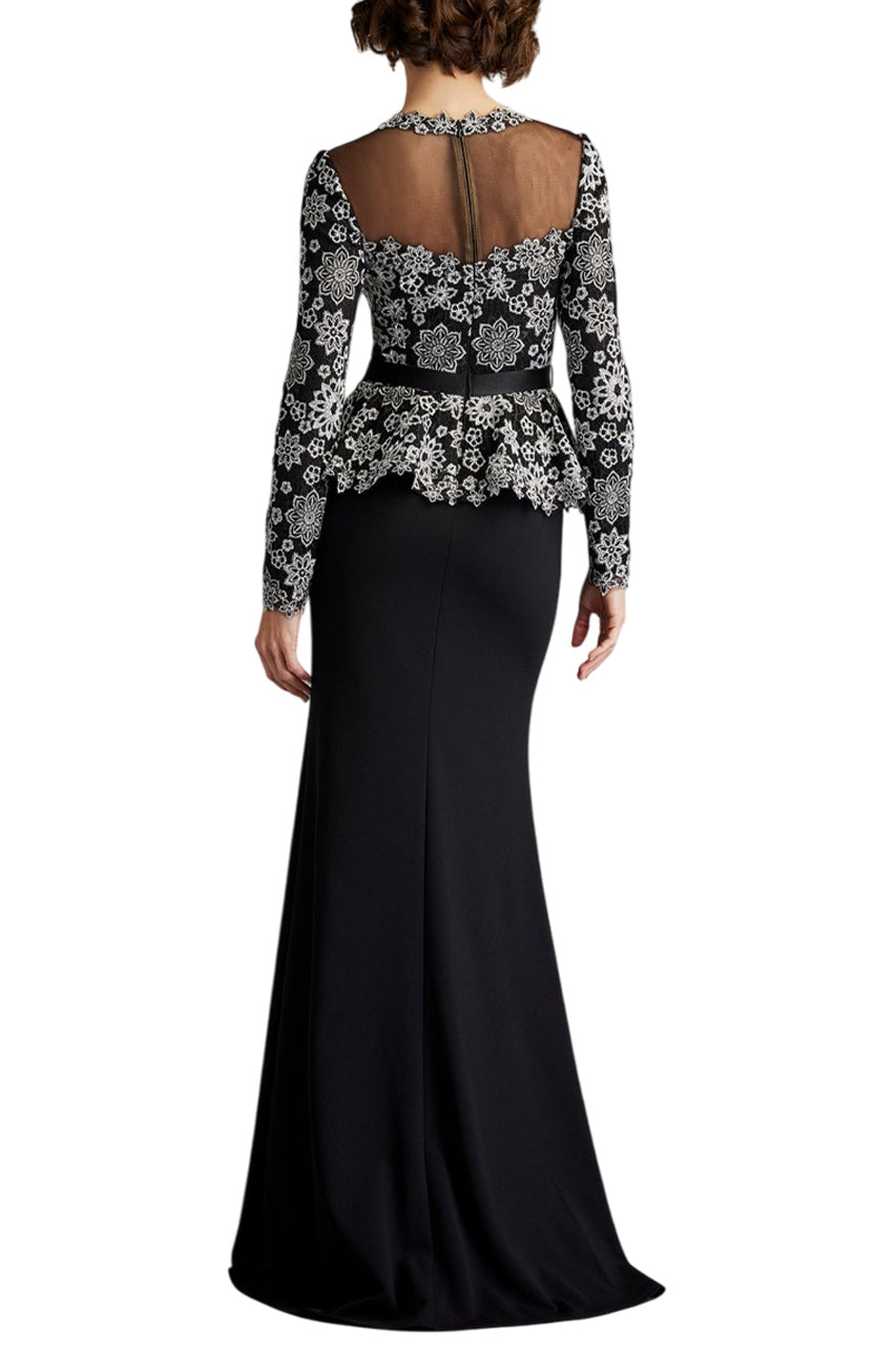LATA EMBROIDERED BELTED PEPLUM GOWN
