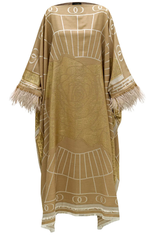 LEILA SILK JACQUARD CAFTAN IN BEIGE