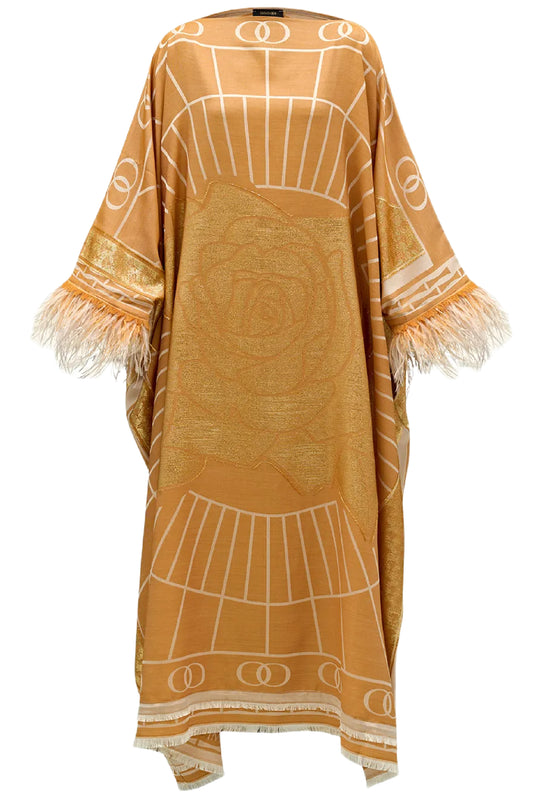 LEILA SILK JACQUARD CAFTAN IN GOLD